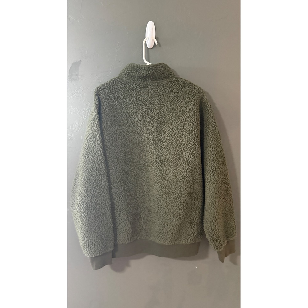 Vans Mens Olive Green Sherpa Fleece Quarter Zip Pullover Graphic Skater M - Picture 3 of 7